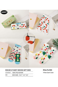 Christmas Theme Cute Graphic LaLaLa Fuzzy Cozy Socks Gift Box
