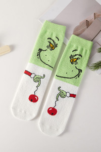 Christmas Theme Santa, Grinch, and Christmas Stripe Pattern Cute Graphic Fuzzy Cozy Socks Gift Box

