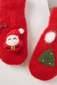 Christmas Theme Santa, Tree, Bow, and Snow Deco Solid Winter Mittens
