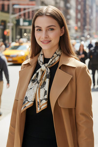 Abstract Floral with Solid Thick Lined Print Light Weight Silky All Season Bandana Scarf
