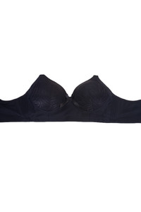 Solid Textured Floral Lace Deco Wireless Bra
