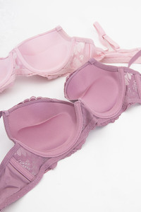 Solid Color Lace Trim Satin Full Cup Push Up Bra