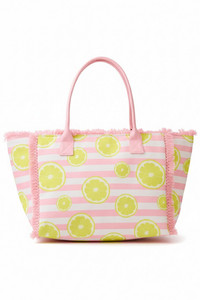 Lemon with Stripe Pattern Fringe Medium Tote Bag
