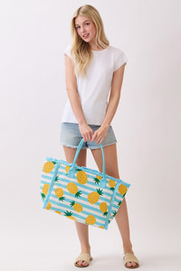 Pineapple with Stripe Pattern Fringe Medium Tote Bag
