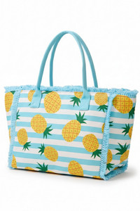 Pineapple with Stripe Pattern Fringe Medium Tote Bag
