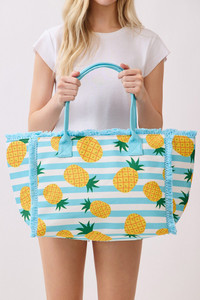 Pineapple with Stripe Pattern Fringe Medium Tote Bag
