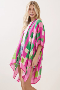 Geometric Pattern Mixed Print Kimono Cover Up
