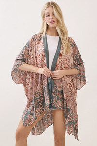 Bohemian Floral Paisley  Print Kimono Cover Up
