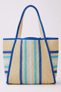 Multi Color Stripe Pattern Natural Straw Tote Bag
