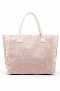 Boho Pattern Geometric and Elephant Print with Fringe Tote Bag
