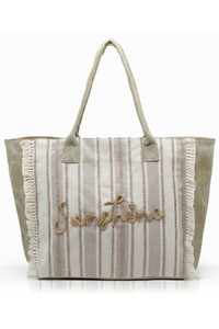 Vintage SUNSHINE Letter with Stripe Pattern and Fringe Tote Bag
