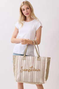 Vintage SUNSHINE Letter with Stripe Pattern and Fringe Tote Bag
