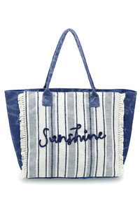 Vintage SUNSHINE Letter with Stripe Pattern and Fringe Tote Bag
