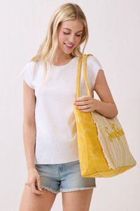 Vintage SUNSHINE Letter with Stripe Pattern and Fringe Tote Bag
