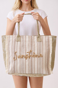 Vintage SUNSHINE Letter with Stripe Pattern and Fringe Tote Bag
