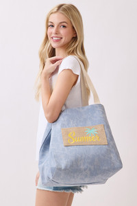 Shoulder and Bucket Style SUMMER letter Canvas Tote Bag
