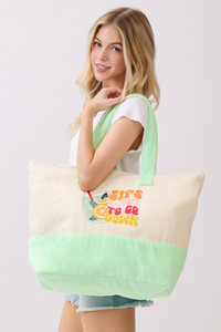 SIPS ABOUT TO GO DOWN Letter Fun Terry Tote Bag
