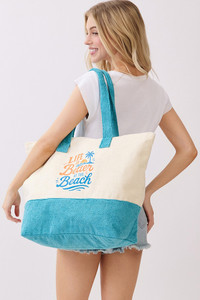 LIFE IS BETTER AT THE BEACH letter Terry Tote Bag
