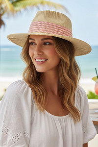 Striped Color Woven Band Straw Fedora Sun Hat
