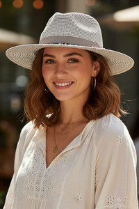 Woven Multicolor Trim Summer Straw Fedora Sun Hat
