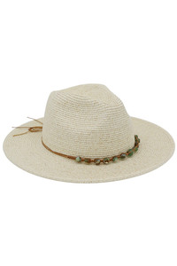 Turquoise Stone Band Summer Straw Fedora Sun Hat
