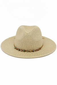 Turquoise Stone Band Summer Straw Fedora Sun Hat
