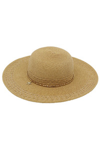 Starfish Charm and Beaded Band Wide Brim Summer Straw Sun Hat
