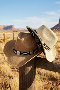 Under-Brim Horse & Horseshoe Print with X-Lace and Conchos Western Cowboy Hat Cowgirl Hat
