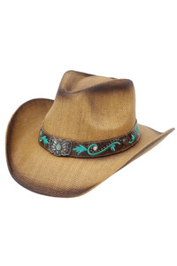 Butterfly Concho Turquoise Bloom Band Distressed Straw Cowboy Hat Cowgirl Hat
