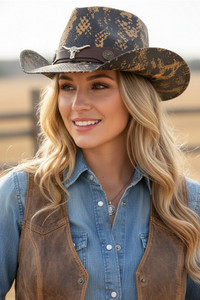 Bull Head Accent Snake Print Cowboy Hat Cowgirl Hat
