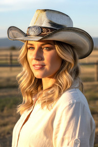 Ornate Oval Buckle Faux Leather Band Antique Wash Cowboy Hat Cowgirl Hat