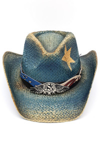 USA Letters American Flag Design with Star Distressed Cowboy Hat Cowgirl Hat