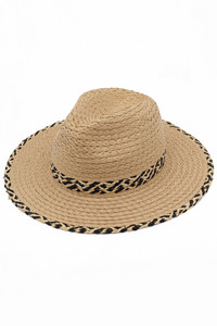 Two Tones Geometric Pattern Band with Matching Brim Trim Straw Fedora Sun Hat