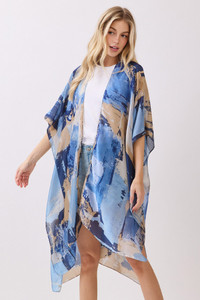 Abstract Modern Art-Inspired Print Silky Feel Kimono Cover Up