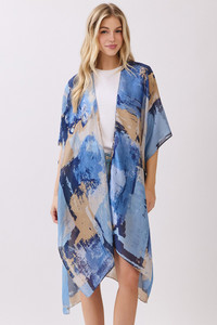 Abstract Modern Art-Inspired Print Silky Feel Kimono Cover Up