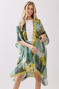 Abstract Modern Art-Inspired Print Silky Feel Kimono Cover Up