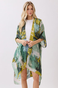 Abstract Modern Art-Inspired Print Silky Feel Kimono Cover Up