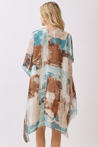 Abstract Modern Art-Inspired Print Silky Feel Kimono Cover Up