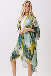 Abstract Modern Art-Inspired Print Silky Feel Kimono Cover Up