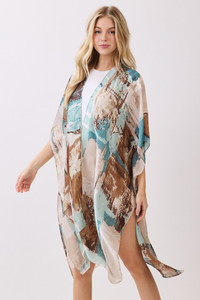 Abstract Modern Art-Inspired Print Silky Feel Kimono Cover Up