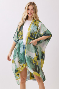 Abstract Modern Art-Inspired Print Silky Feel Kimono Cover Up