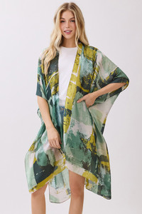 Abstract Modern Art-Inspired Print Silky Feel Kimono Cover Up
