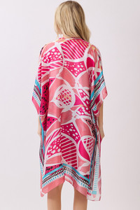 Abstract Botanical Print and Pattern Edge Silky Feel Kimono Cover Up