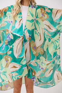 Vibrant Botanic Print Silky Feel Kimono Cover Up