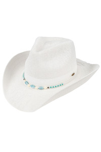 CC BEANIE Turquoise Stone with Beaded String Band Knitted Cowboy Hat
