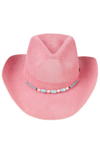 CC BEANIE Turquoise Stone with Beaded String Band Knitted Cowboy Hat
