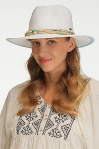 C.C Multi Colored Straw and Bead Band Panama Sun Hat
