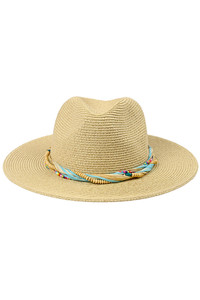 C.C Multi Colored Straw and Bead Band Panama Sun Hat
