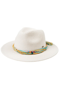 C.C Multi Colored Straw and Bead Band Panama Sun Hat
