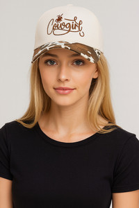 COW GIRL Embroidered Letter with Cow Pattern Baseball Cap

